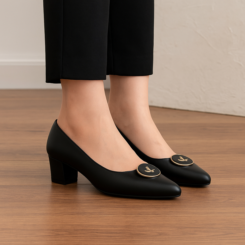 BIG SIZE - Sepatu Pantofel Heels Wanita Hitam Dop | Sepatu Kerja Kantoran Resmi | Jumbo Size