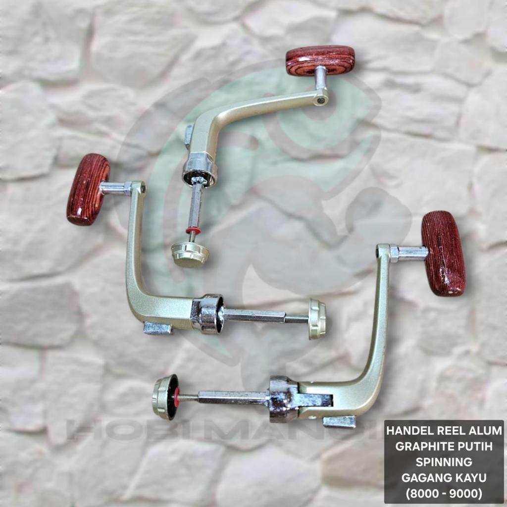 Handel Reel Spinning Gagang Kayu Bodi Besi Graphite Putih ( Reel 8000 - 9000 )