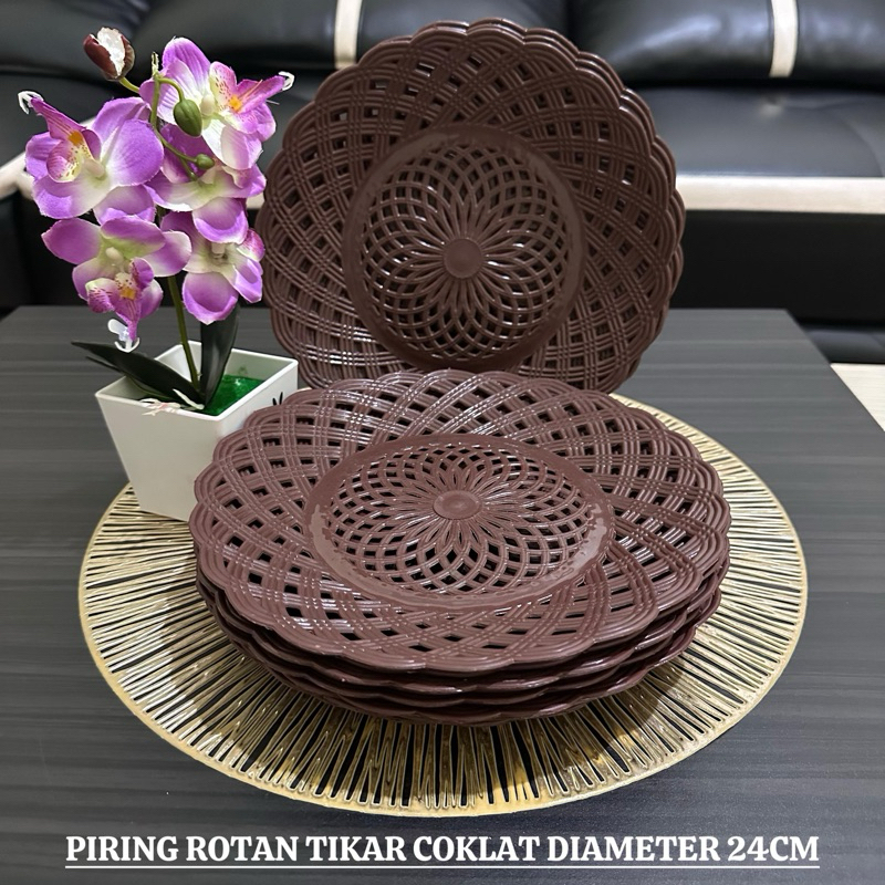 Piring Makan Rotan Plastik Tebal motif TIKAR COKLAT - Piring Anyaman Rotan Plastik MOTIF TIKAR COKLA