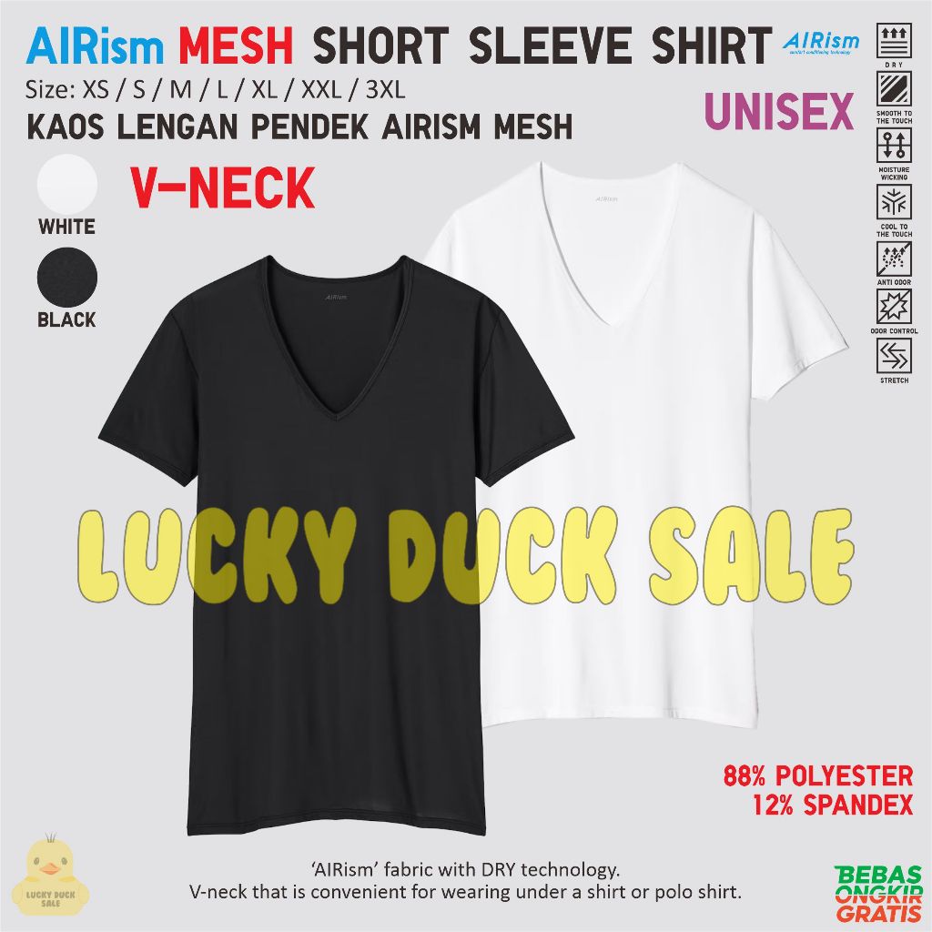 V Neck Baju Kaos Lengan Pendek T-Shirt Daleman UNIQLO Airism Unisex