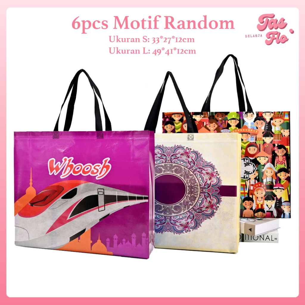 

[6 pcs] Varian Random - Tas Belanja / Tas Hampers / Tas Jinjing / Tas Kado / Goodie / Tas Lebaran