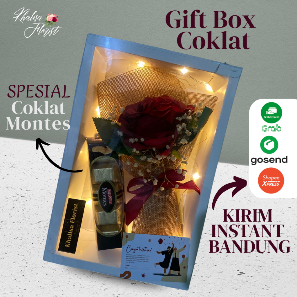 

KHALISA FLORIST 29A GIFT BOX COKLAT MAWAR LED Glow in the dark READY SIAP KIRIM BANDUNG