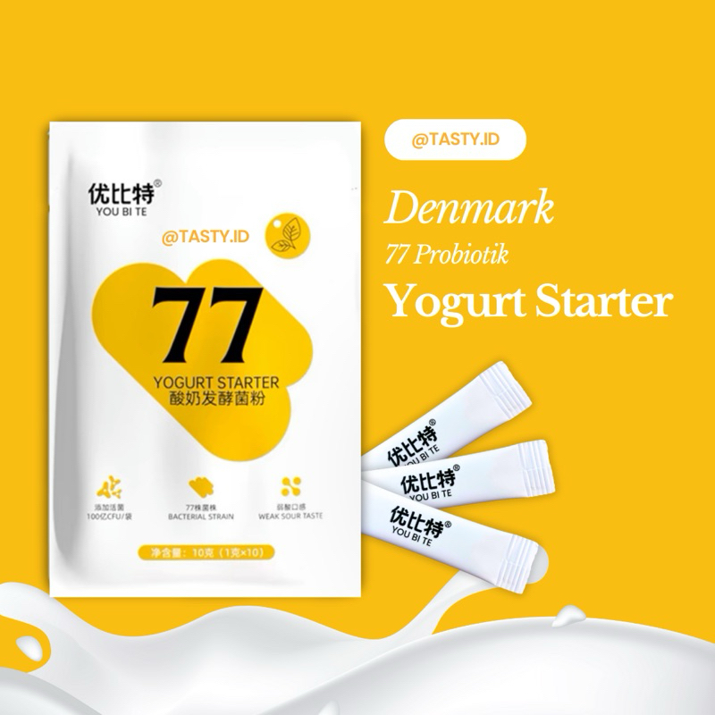 

Yogurt Starter 77 Denmark / Yogurt Culture / Kultur Yogurt / Bibit Yogurt / Biang Yogurt 77 Probiotik Denmark 1 Gram Sachet