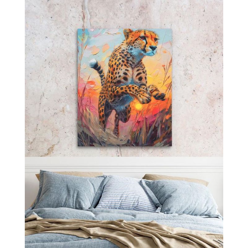 lukisan cheetah harimau tutul ekspressif bertekstur hiasan dinding ruang tamu modern