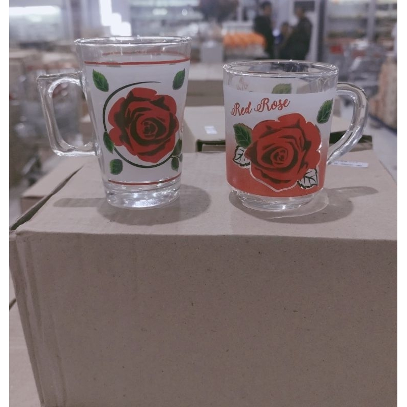 Gelas Kaca Motif Bunga Mawar Set Isi 6pcs