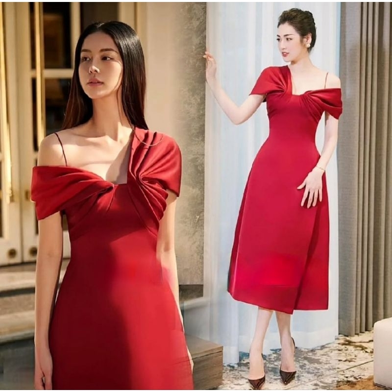 dress sabrina polos simple tulip sister photoshoot europe paris gaun pesta wedding party outdoor eve