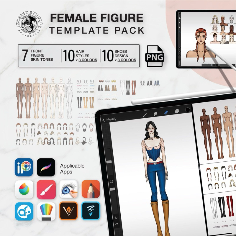 

Template / Croquis Female Figure Elektronik untuk Fashion Illustration - original dari Zerist Studio