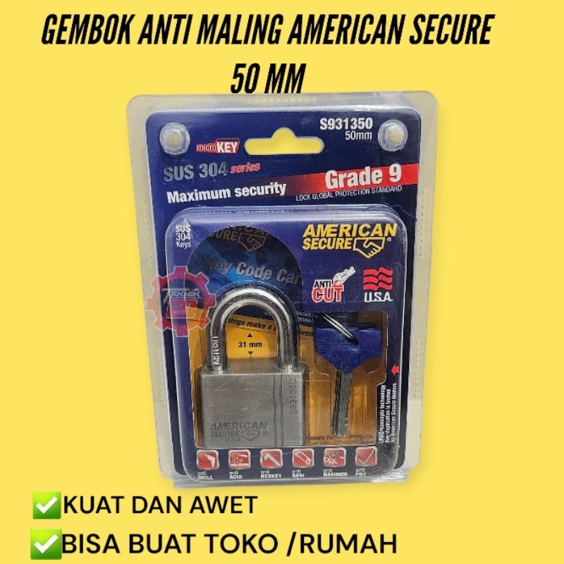 GEMBOK AMERICAN SECURE 50 MM GEMBOK TOKO AMERICAN GEMBOK PAGAR RUMAH AMERICAN TOOL AMERICAN SECURE G