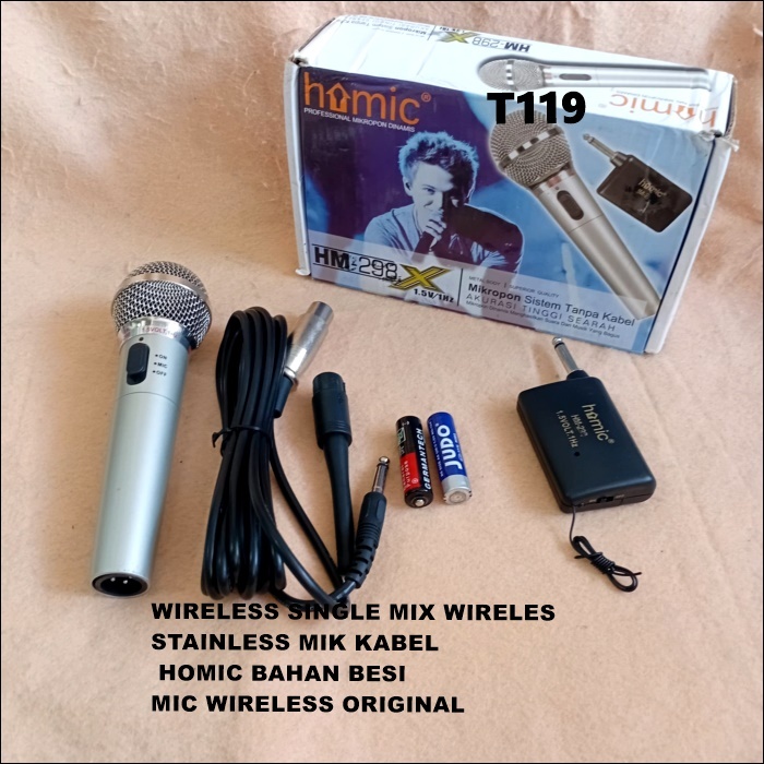 T119 MIC WIRELESS ORIGINAL HOMIC BAHAN BESI STAINLESS MIK KABEL WIRELESS SINGLE MIX WIRELES MIKROPH
