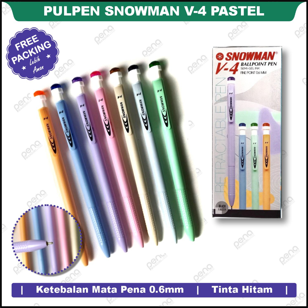 

Pen Snowman Pastel V4 - 0.6 mm - Bolpen Pulpen bolpoin Snowman V-4 Hitam