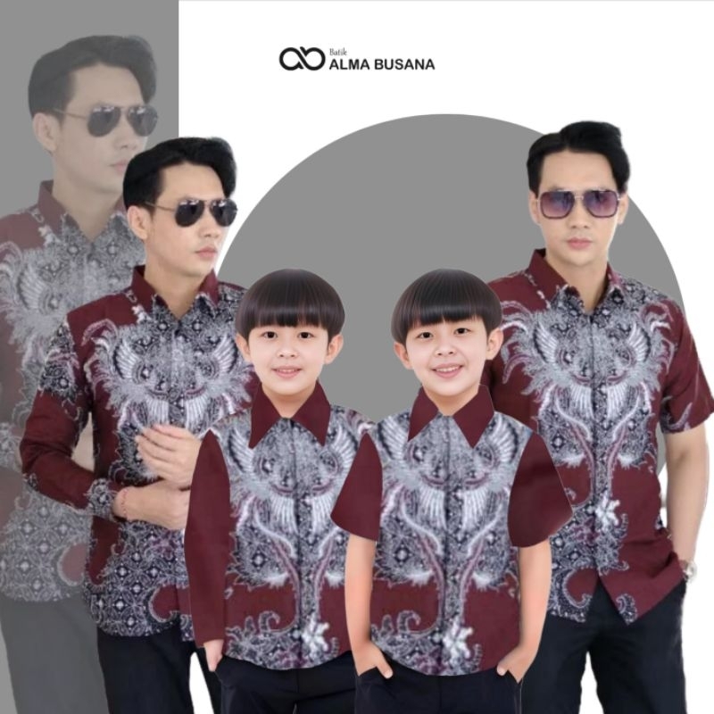 Kemeja Batik Anak Laki Laki Usia 1-13 Tahun Warna Merah Marun Burgundy Batik Pria Lengan Panjang Cou
