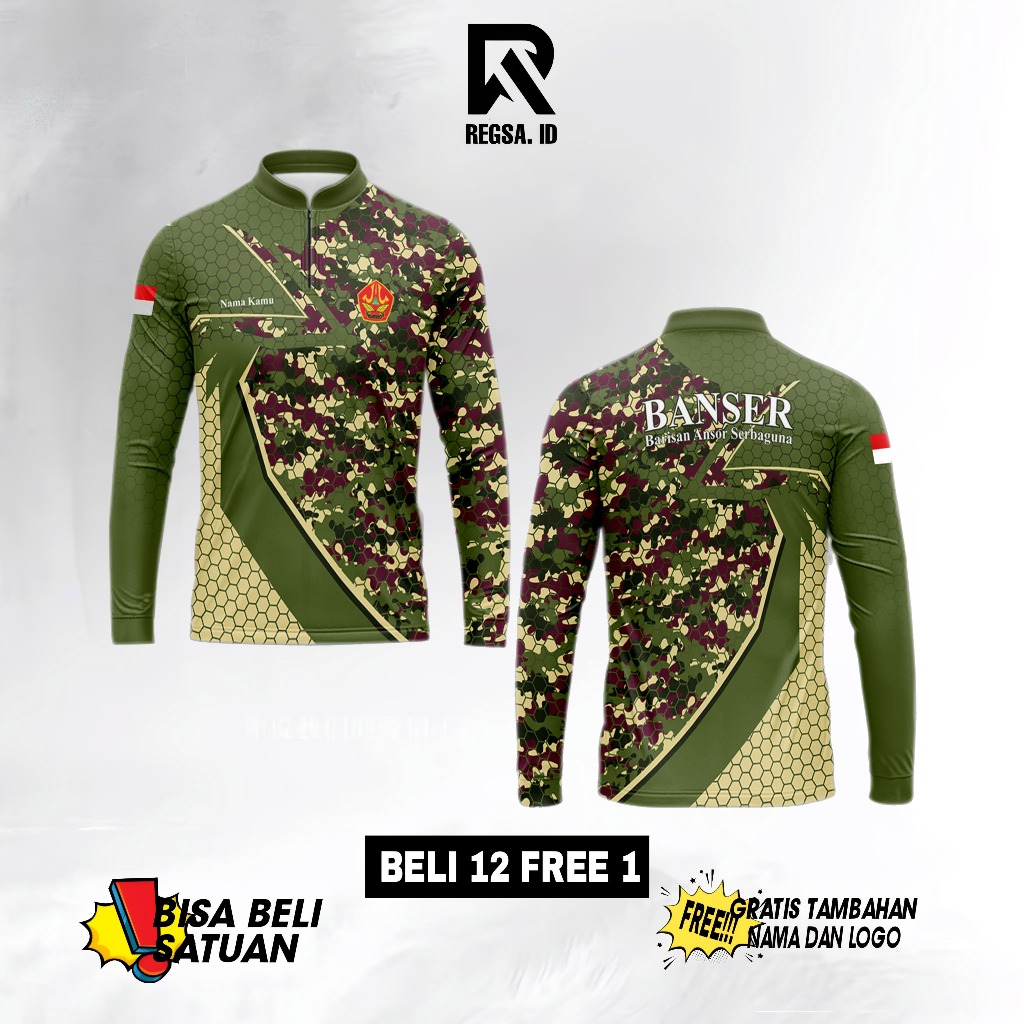 RA Baju BANSER 2025 Pria/Wanita Gratis custom nama dan logo Berkerah Fullprinting Terbaru Bahan Prem