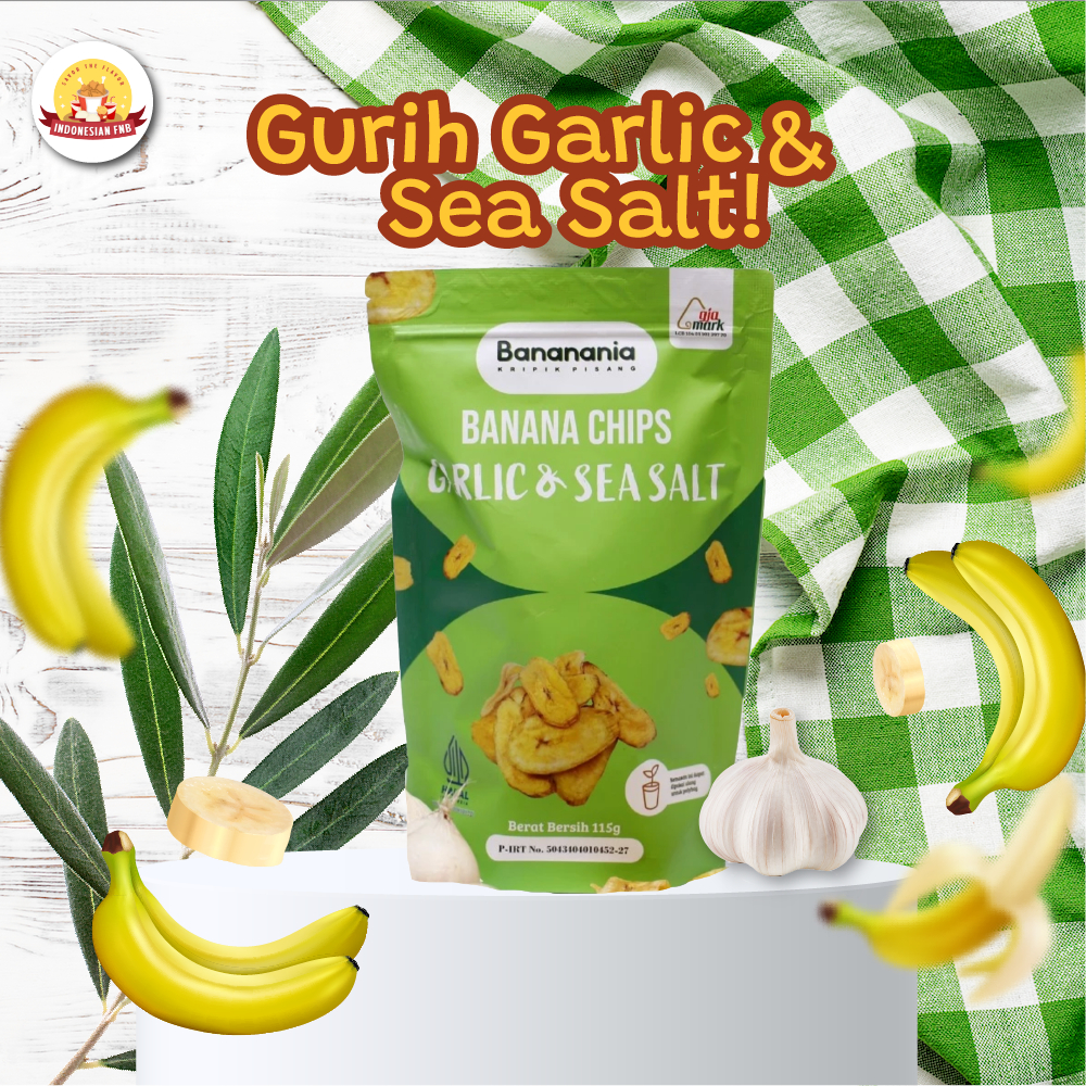 

Bananania Banana Chips Garlic & Sea Salt Camilan Lezat dan Gurih 115g