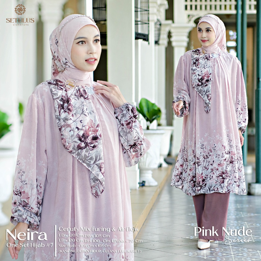 Neira Setelan Long Tunik Ld120 Cerruty Furing Mix Crinkle Motif Bunga Bunga Print