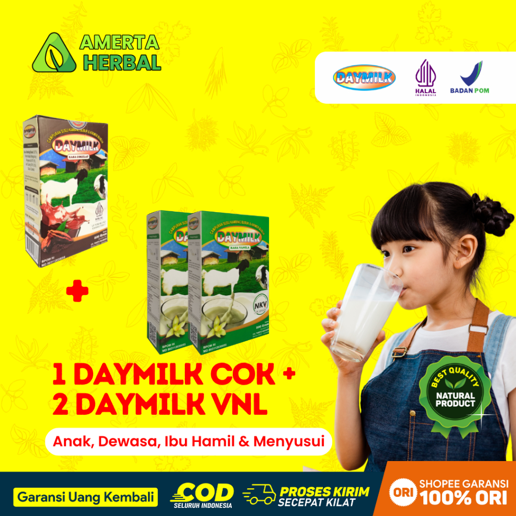 

[PAKET 3 BOX] Susu Daymilk - 1 Cokelat + 2 Vanila - Kambing Etawa Premium 200g Halal BPOM