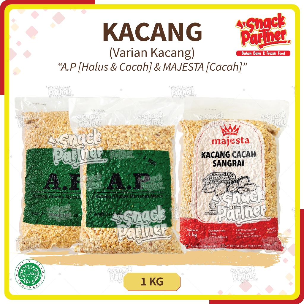 

KACANG CACAH 1 KG - AP | MAJESTA - Diced Roast Peanut / Kacang Tanah Cincang Sangrai - Khusus Martabak Manis Terang Bulan - Topping Kue Roti Cake Minuman Makanan Morin 1KG
