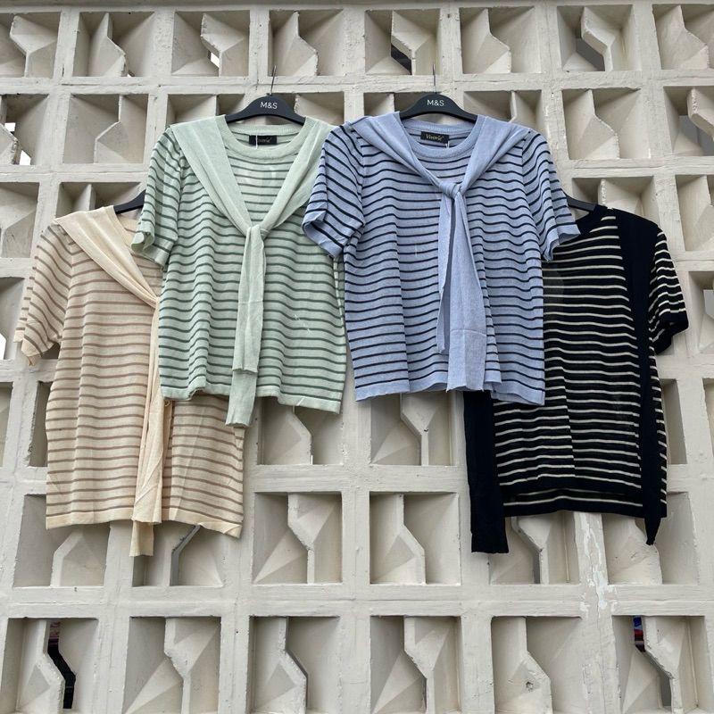 Top rajut salur syal wanita premium