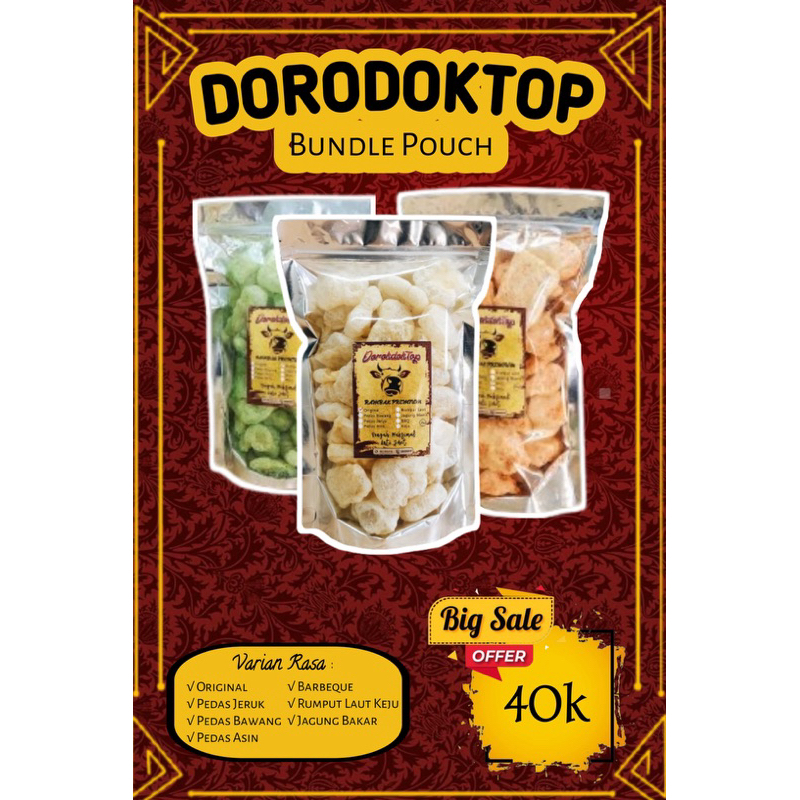 

Dorodoktop Kerupuk Kulit Sapi Premium Bundle Pouch Rasa