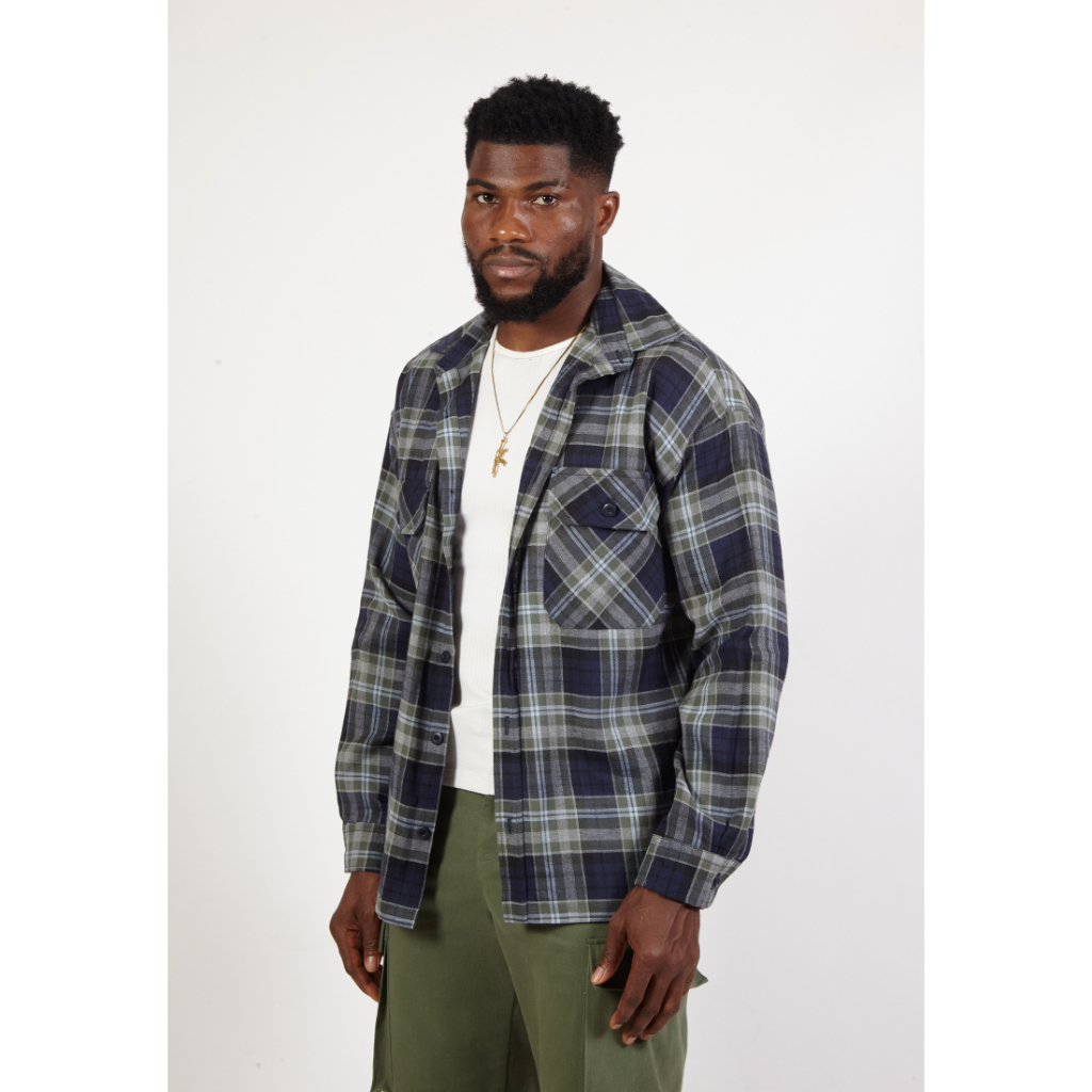 OCWA LORENZO OVERSIZED FLANNEL PLAID NAVY ARMY GREY SHIRT