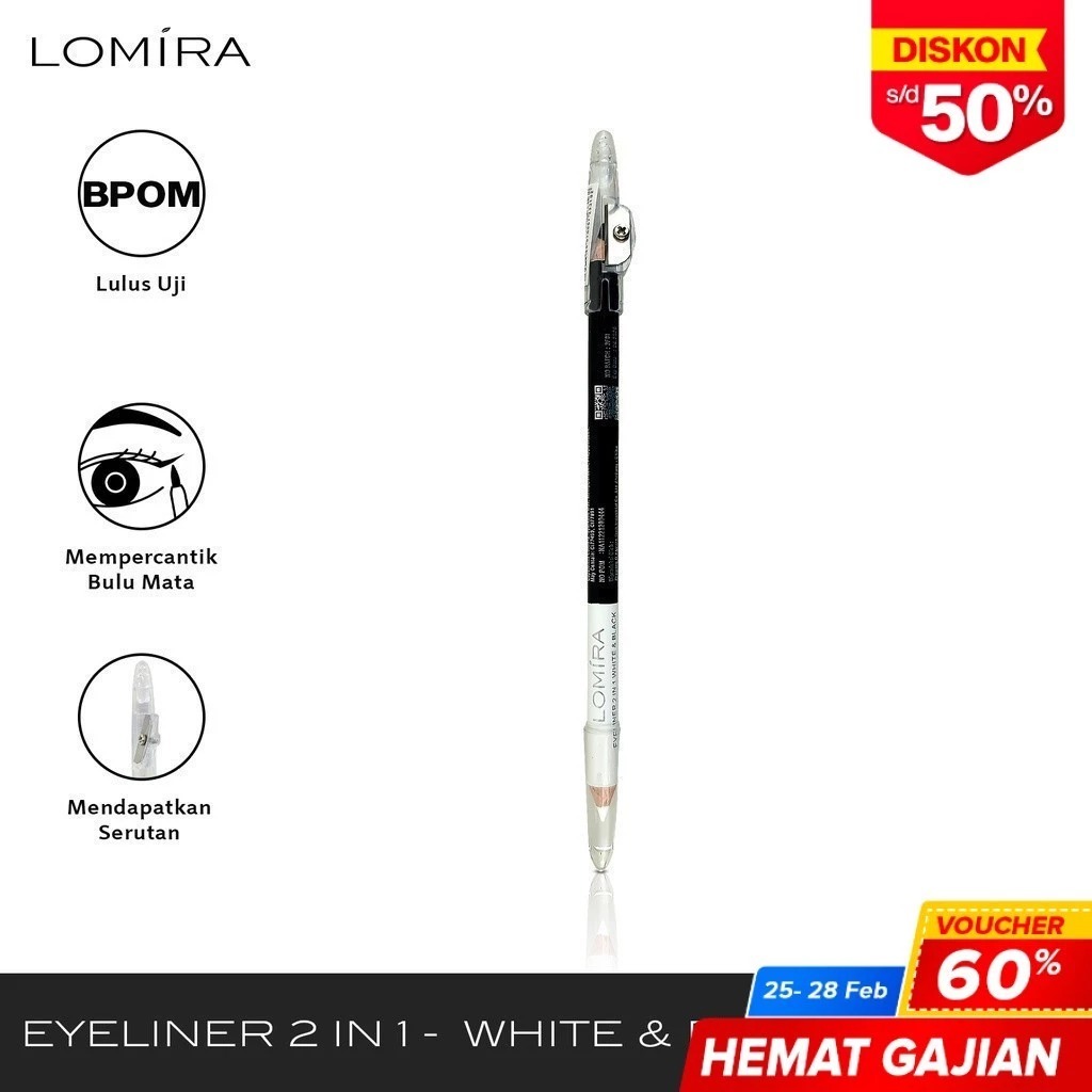 LOMIRA 2in1 Eyeliner Pensil Alis Mata Warna Hitam Putih