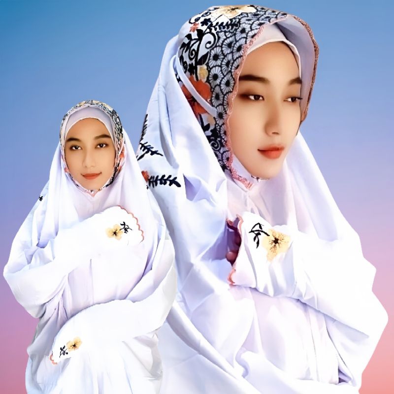 Mukena lajuran bunga sepatu katun mikro