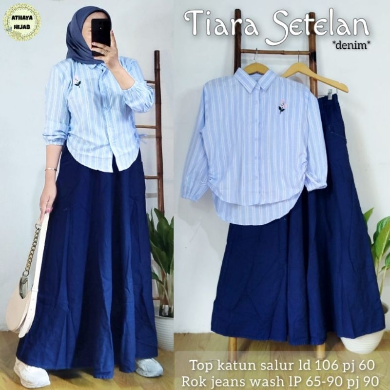 Tiara Set Jeans (Athaya) Katun Salur mix Rok Mayung