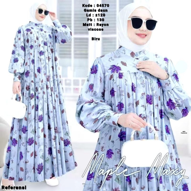 04570 Gamis motif daun/gamis rayon/gamis muslimah