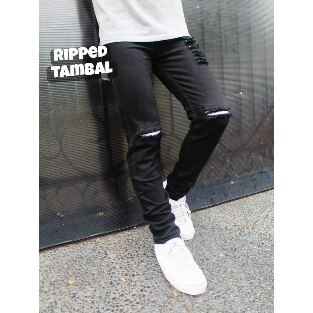 Celana Panjang Sobek Pria Tambal / Celana Starboy Robek Robek / Celana Jeans Sobek Pakai Lapisan