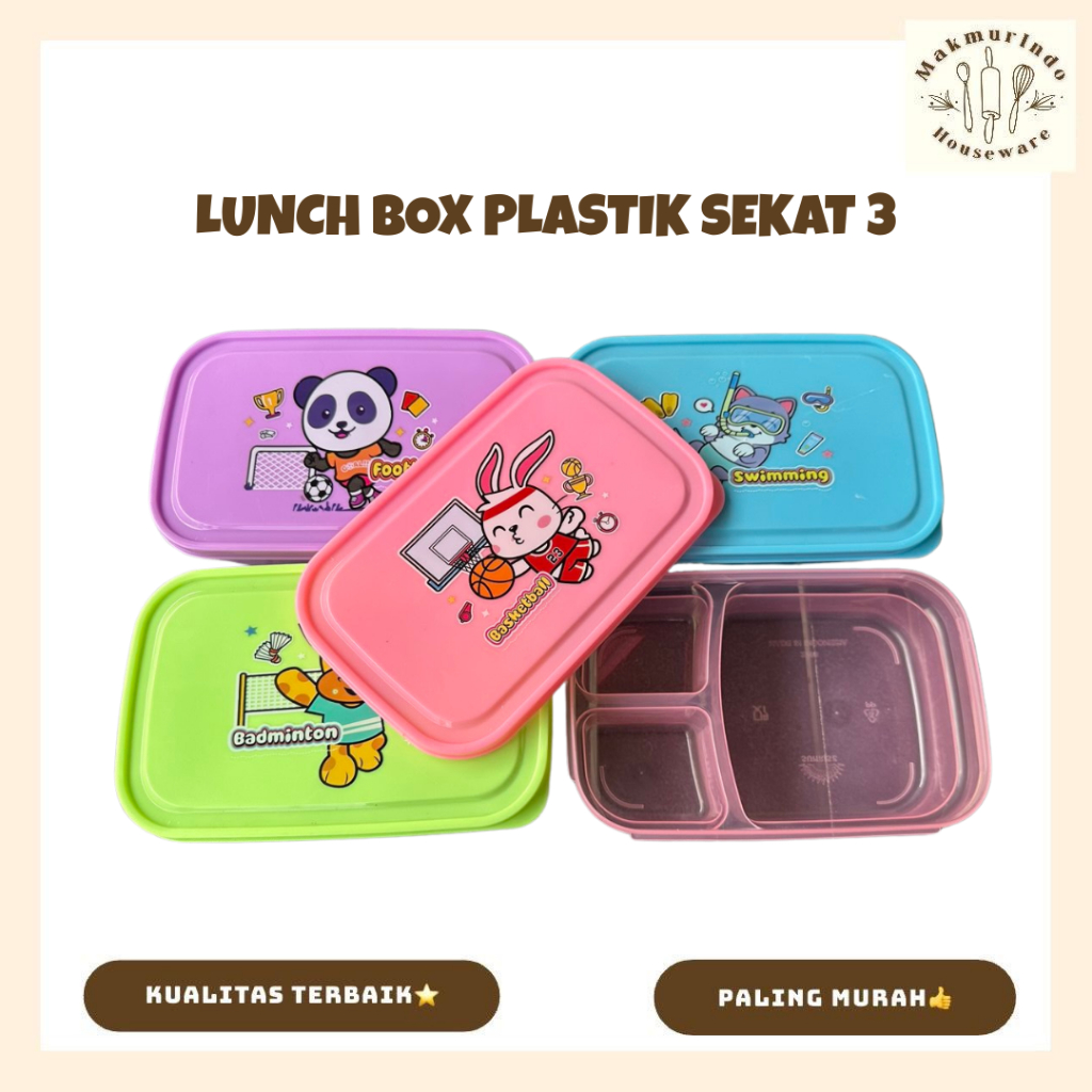 Lunch Box Anak Sekat 3 Plastik - MAKMURINDO HOUSEWARE