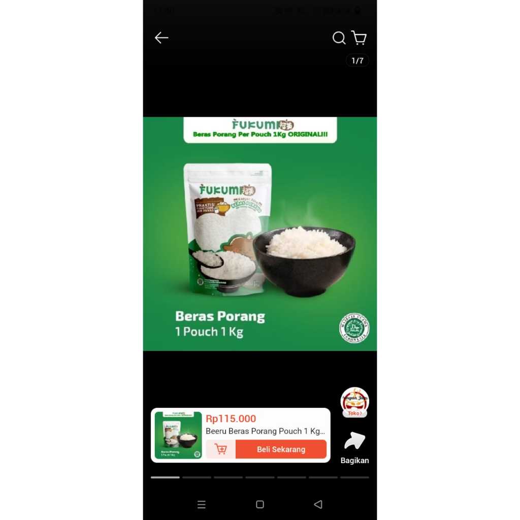 

Beras Porang Fukumi ORIGINAL Box (Sachet 1000 gr) - Beras Diet Halal