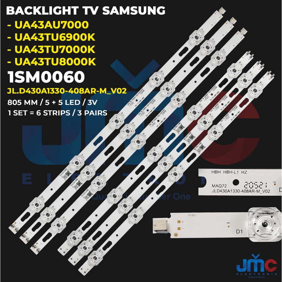 BACKLIGHT TV LED SAMSUNG 43 INCH UA43TU6900 UA43TU7000 UA43TU8000 UA43AU7000 43TU6900 43TU7000 43TU8