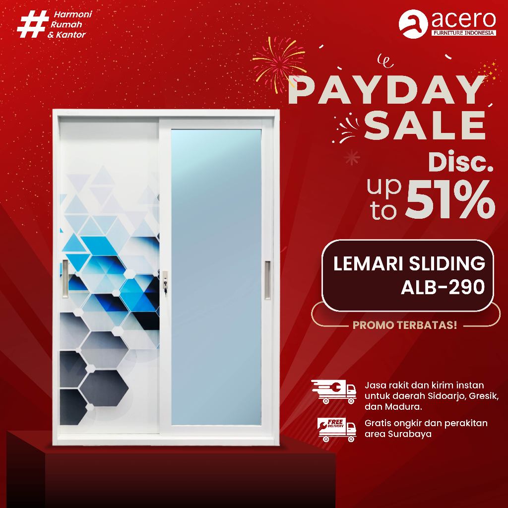 Acero Furniture - FREE PACKING KAYU - Lemari Pakaian Besi Sliding 2 Pintu ALB-290 lemari baju besi P