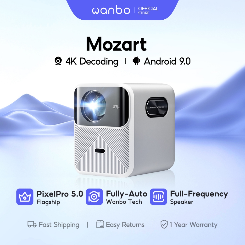 Wanbo Mozart Proyektor Smart Full HD 1080p 900 ANSI Lumens dengan Fokus Otomatis dan Koreksi Keystone