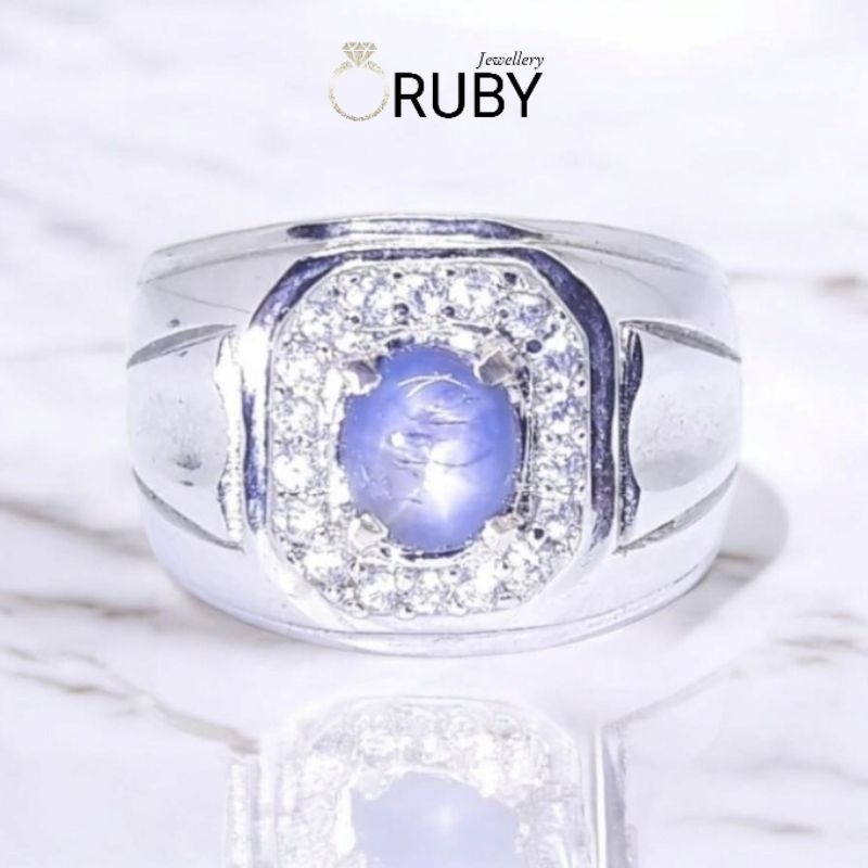 Cincin Batu Natural Star Blue Sapphire Size Kantoran