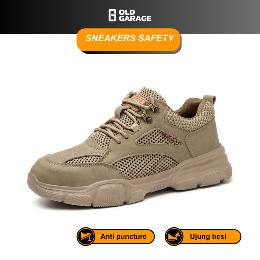 Sepatu Safety Sport Pria Ujung Besi Safety Shoes Cream 137