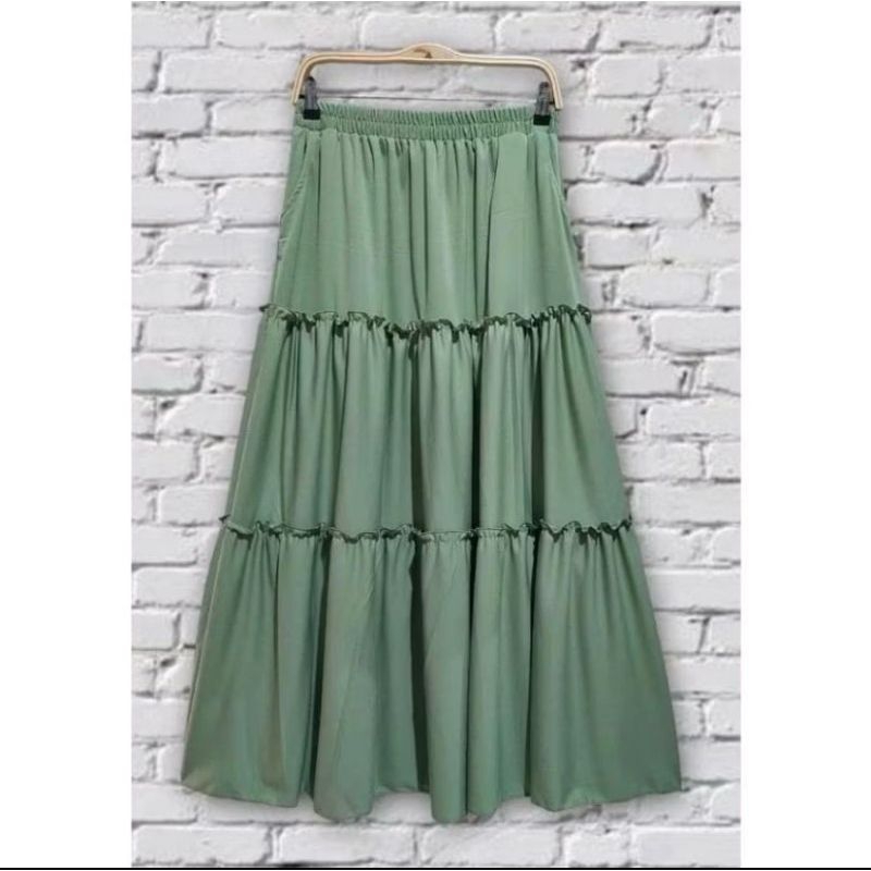 Rok Panjang Remaja PerempuanModel Korea Bawahan Rok 3 TIngkat ...