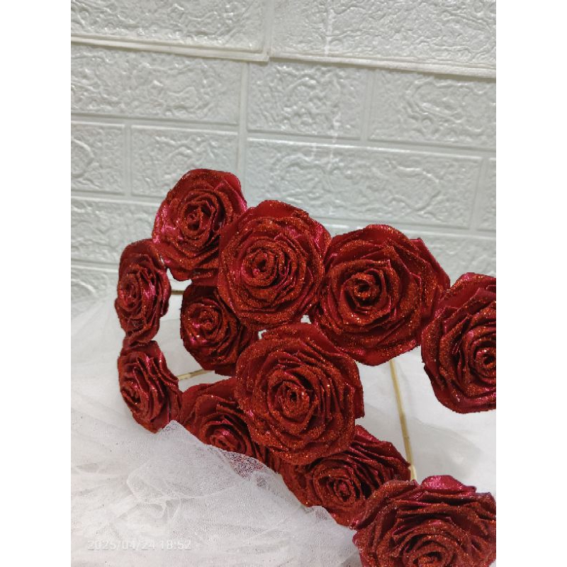 bunga mawar satin/ bunga untuk buket/tangkai bunga pita satin / bunga pita satin uk 7 cm