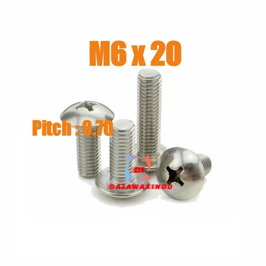 Baut JT Stainless M6 x 20 / Baut Payung SS M6 x 20 / JT SS M6 x 20