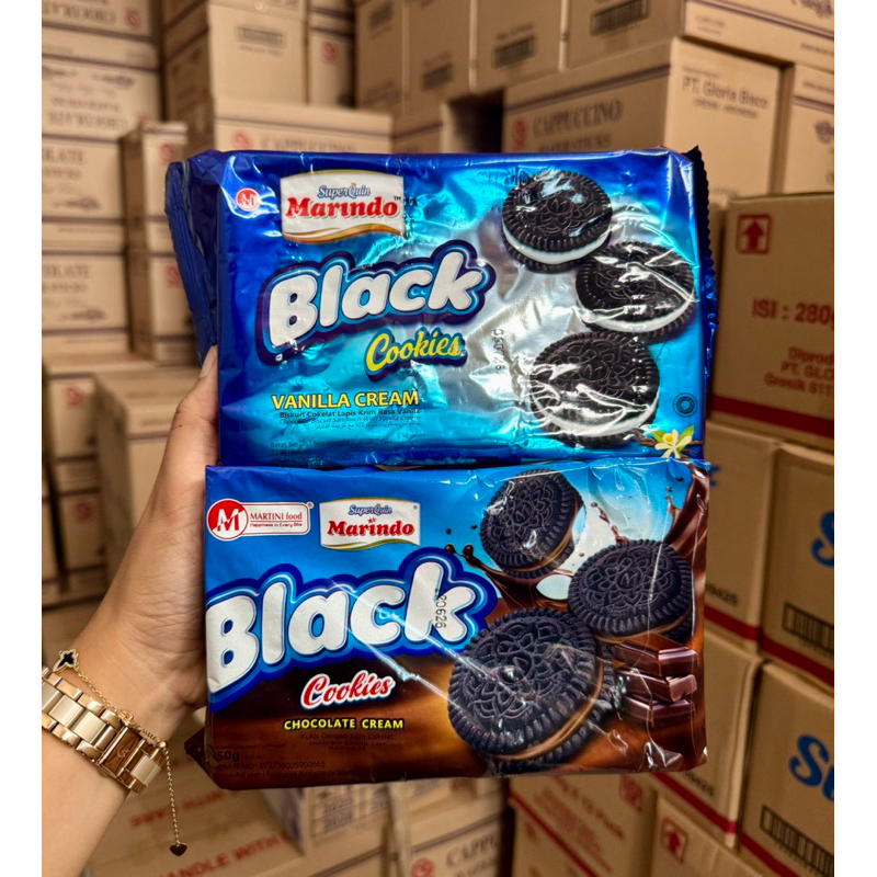 

Marindo Black cookies pack 250gr 1 karton isi 24