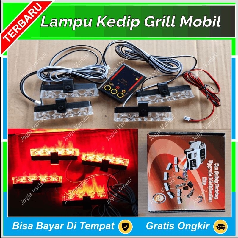 LAMPU GRILL TEMBAK KEDIP BUMPER DRL LED MOBIL MOTOR 16 MATA SUPER TERANG