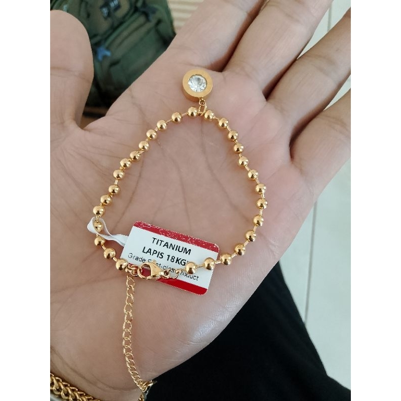 Gelang Tangan Titanium Premium biji merica Import Lapis Emas 18 Kgp