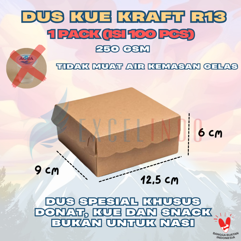 

(1 PACK/ISI 100 PCS) Kotak Dus Kue / Dus Snack R13 Kraft (9 cm x 12,5 cm x 6 cm) (KHUSUS UNTUK SNACK) Non Laminasi PREMIUM QUALITY EXCELINDO