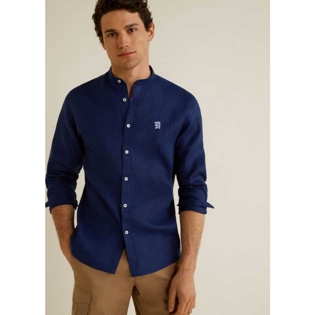 Kemeja Giordano Pria Lengan Panjang Premium Slim Fit Kerah Sanghai Kemeja Koko