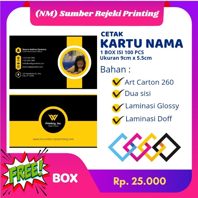 

Cetak kartu nama Custom Bussiness Cardf Name Card free box isi 100 pcs