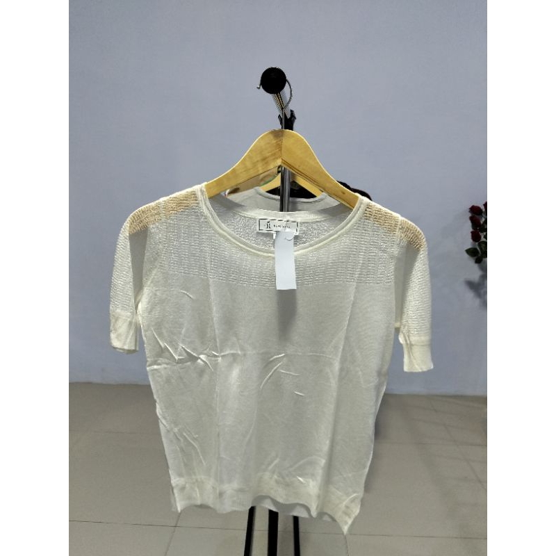 Kaos Rajut Wanita Lengan Pendek - Putih Tulang | ROPE PICNIC | Elegant & Nyaman