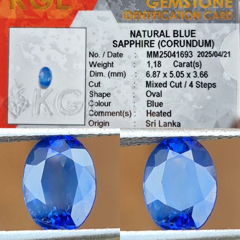 Natural Blue Sapphire Ceylon Srilanka 1.18 crt Memo KGL Lab