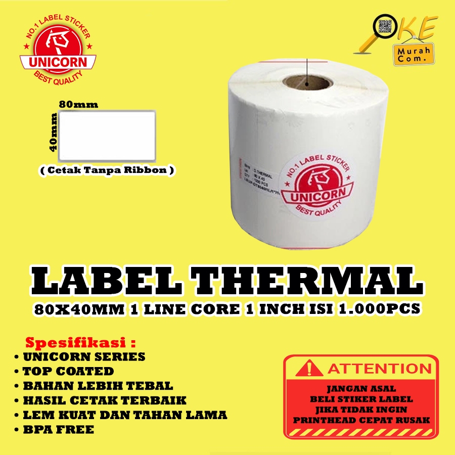 

Stiker Label Barcode Thermal 80x40mm / 80x40 mm / 80 x 40 mm 1 Line Core 1 Inch Isi 1.000pcs