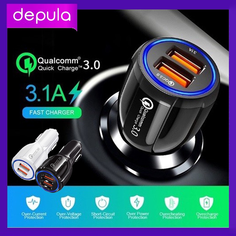 2 Port Charger Mobil Fast Charging Tahan Lama QC3.0 3.1A Adaptor Charger Mobil Car Charger