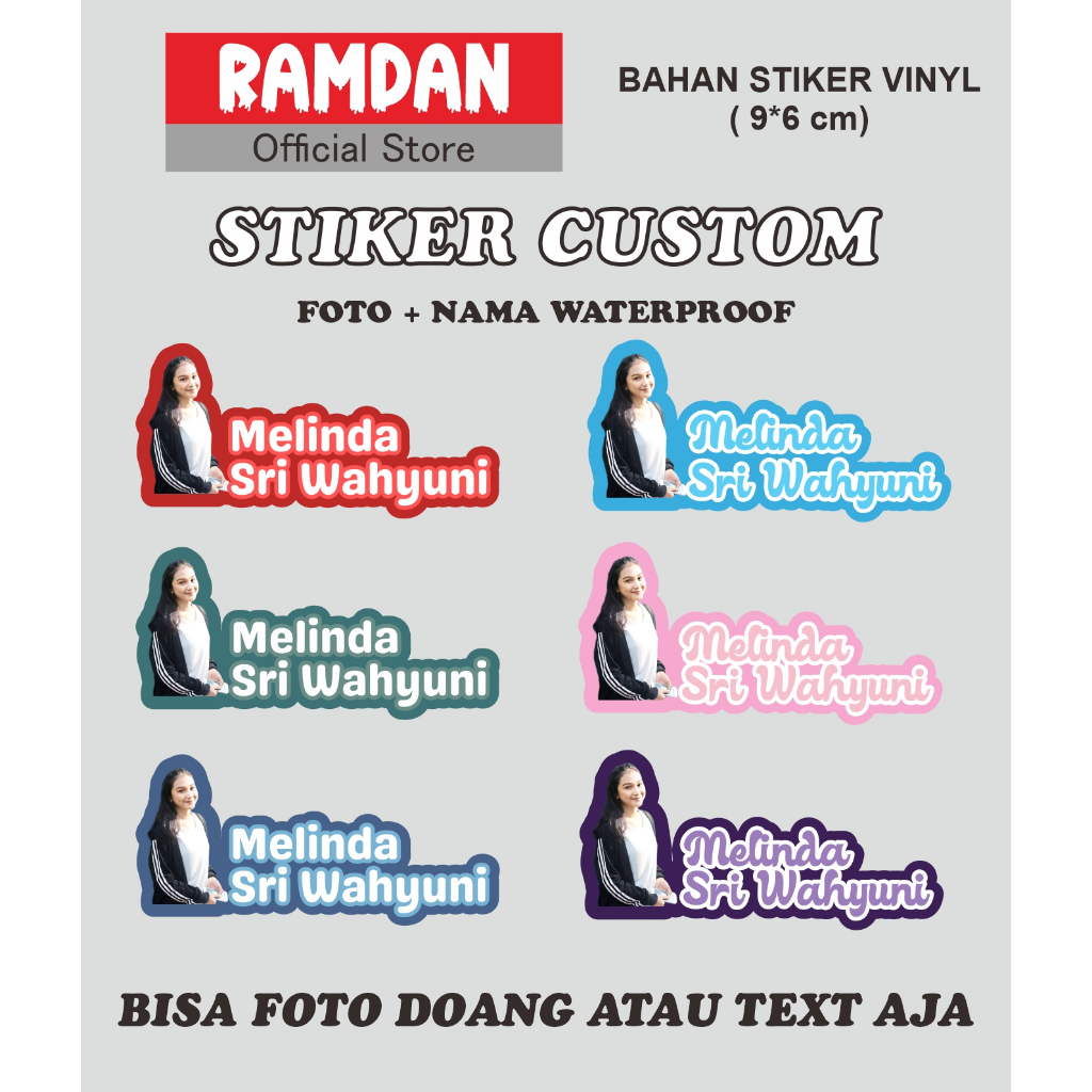 

STIKER BISA CUSTOM NAMA WARNA DAN FOTO BISA WAJAH SENDIRI / ARTIS / HEWAN PELIHARAAN WATERPROOF