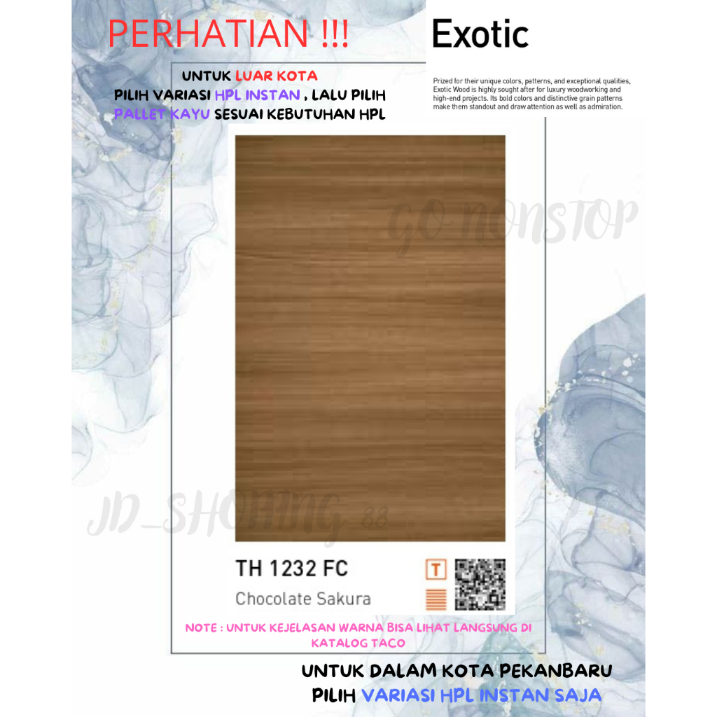 (LUAR KOTA WAJIB PALLET KAYU) HPL TACO WOODGRAIN TH 1232 FC